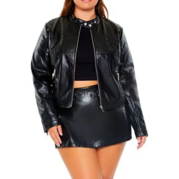 FOREVER 21+ Plus 0X XL Faux Leather Moto Jacket Silver Zipper NWT R$49 - Picture 2 of 5